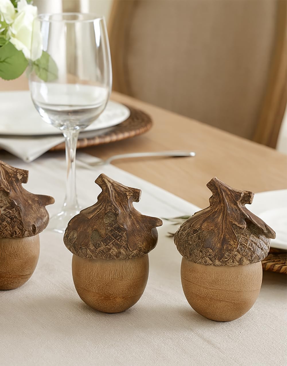 Resin Acorn Sculpture 5 Inches Tall with Textured Surface Detail and Neutral Finish