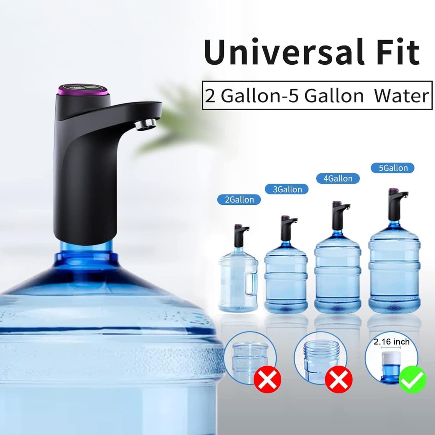 Motorized Water Bottle Pump with One Button Dispense and Rechargeable Battery