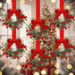 Artificial Christmas Wreath with Red Bows and Pinecone Accents