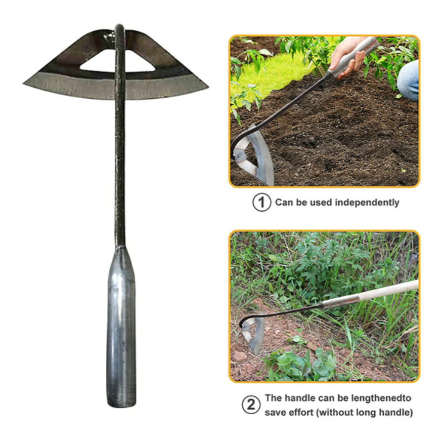 Steel Garden Hoe with Sharp Cutting Edges and Non-Slip Handle, Extension Rod Compatible