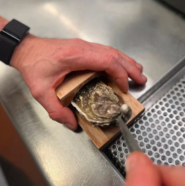 Wooden Oyster Shucking Clamp with Table Edge Mount and Screw Tightening