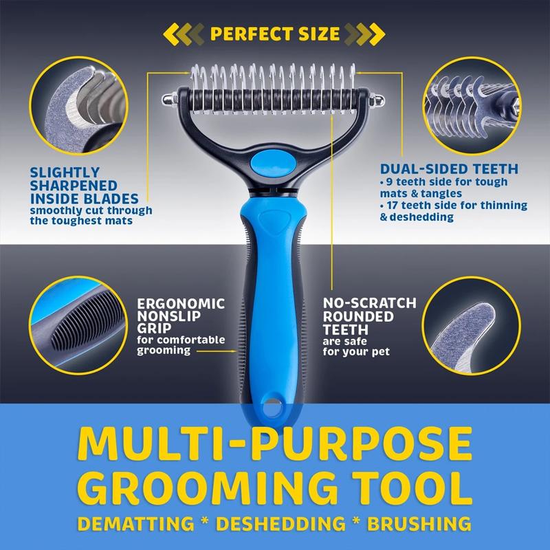 Undercoat Removal Brush with Rounded Steel Teeth for Medium to Long Fur