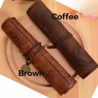 Roll-Up Pencil Case with Treasure Map Design and Securing Strap