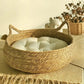 Woven Cattail Grass Cat Bed with Removable Seasonal Pad
