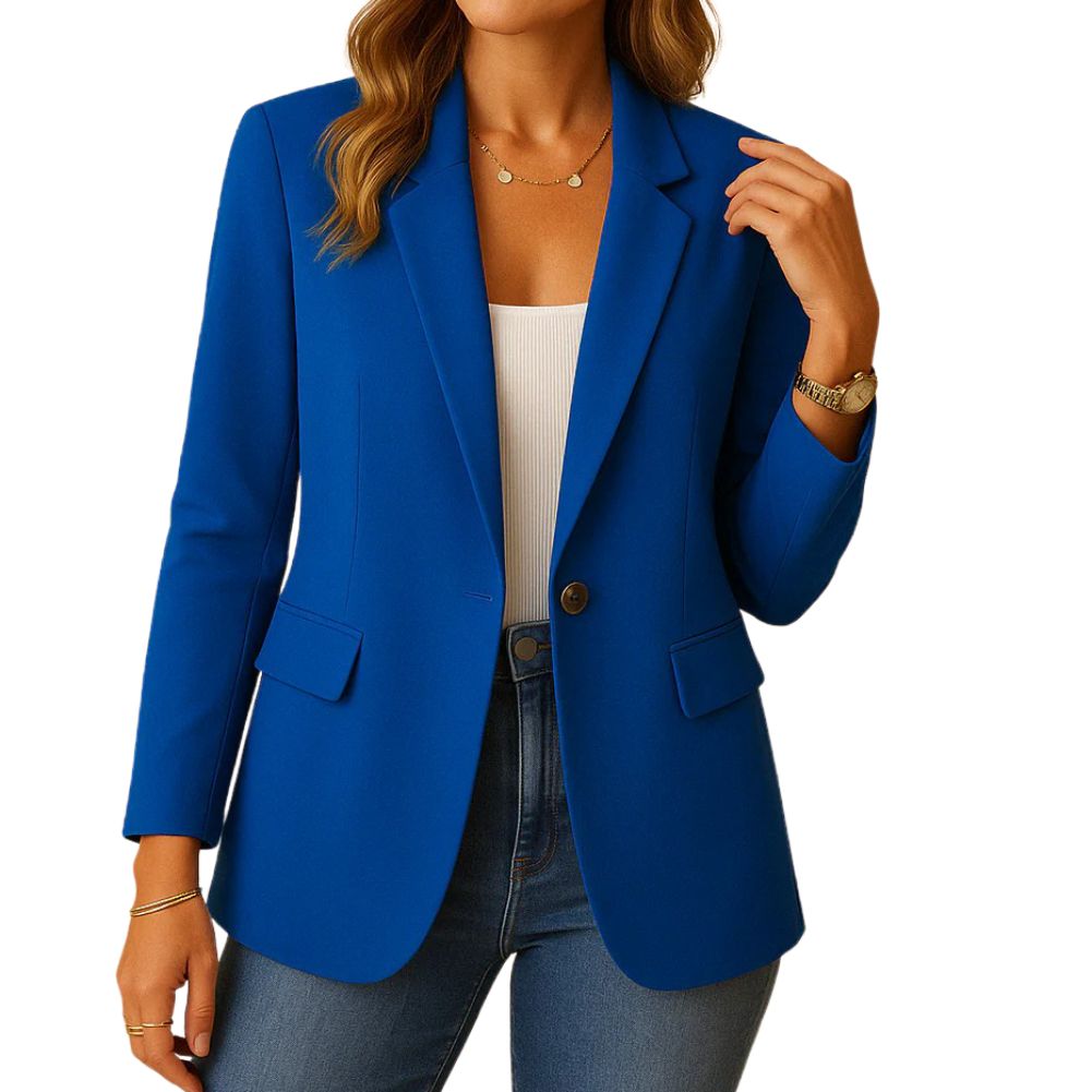 Womens Stretch Blazer with Notched Lapel and Single-Button Waist Closure, Machine Washable