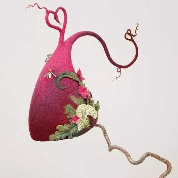 Felt Witch Hat with Chiffon Trim and Adjustable Fit, Handmade Wool, Storage Pouch