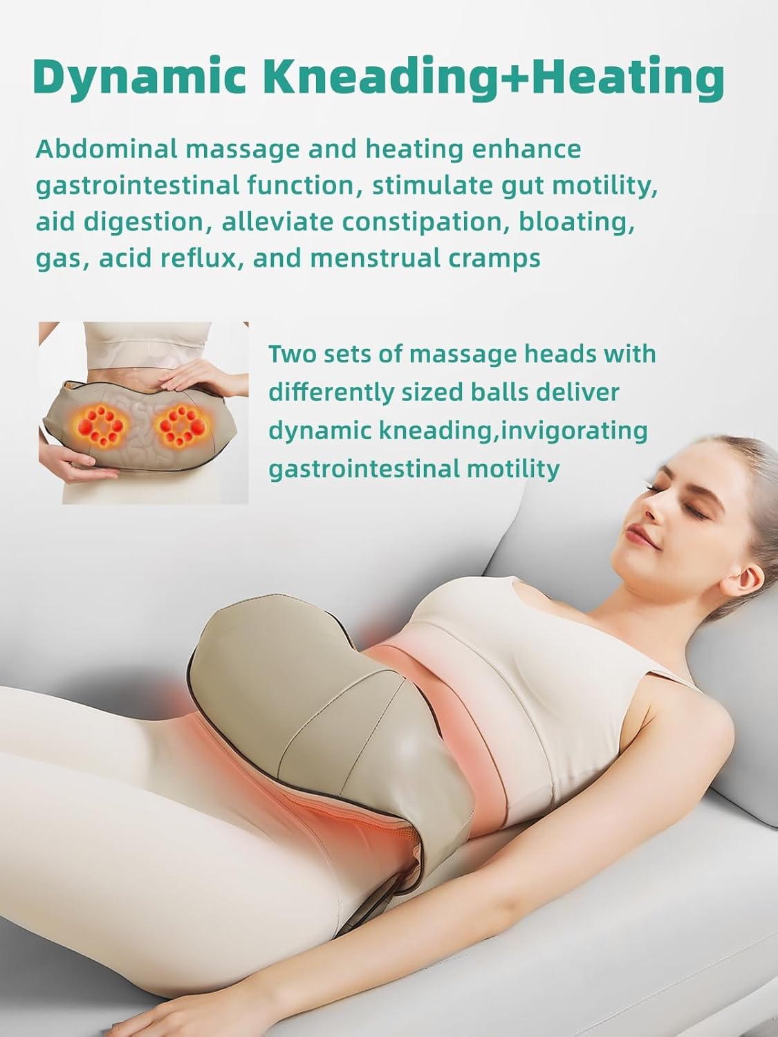 Abdominal Massager with Dual Rotating Heads and Heat Function, 9.8 Inch Width