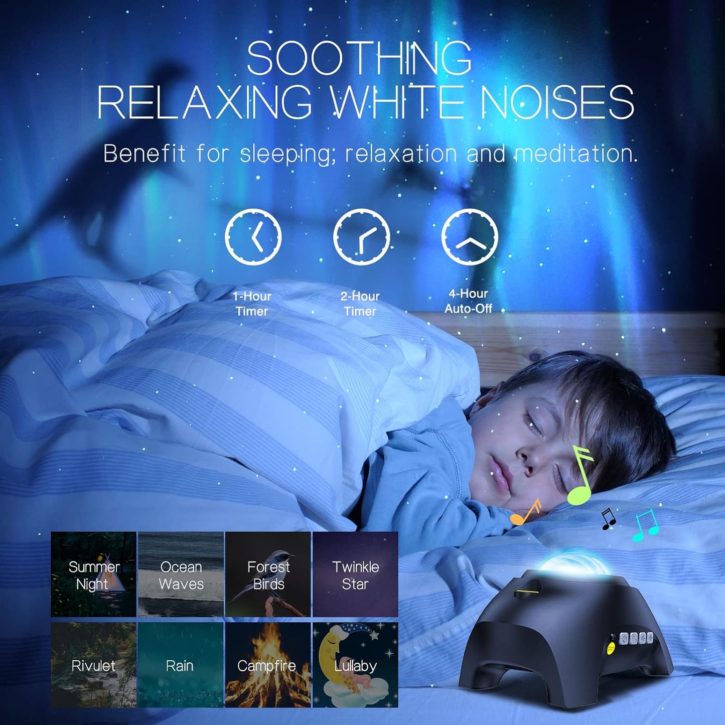 Night Sky Projector with Wireless Speaker and Remote Control, Dimmable Aurora Star Effects