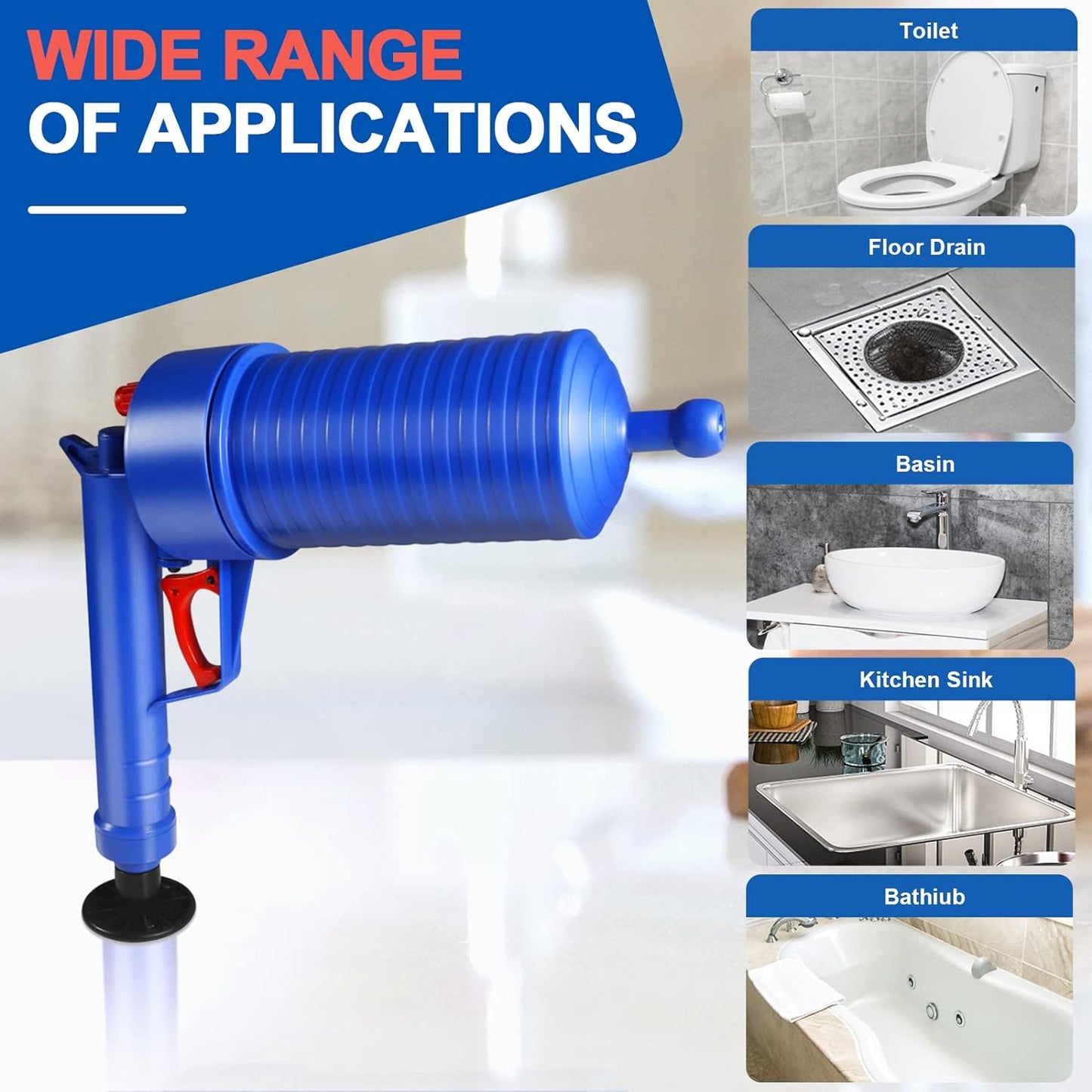 Air Pressure Drain Plunger with Four Suction Cups and Splash Guard