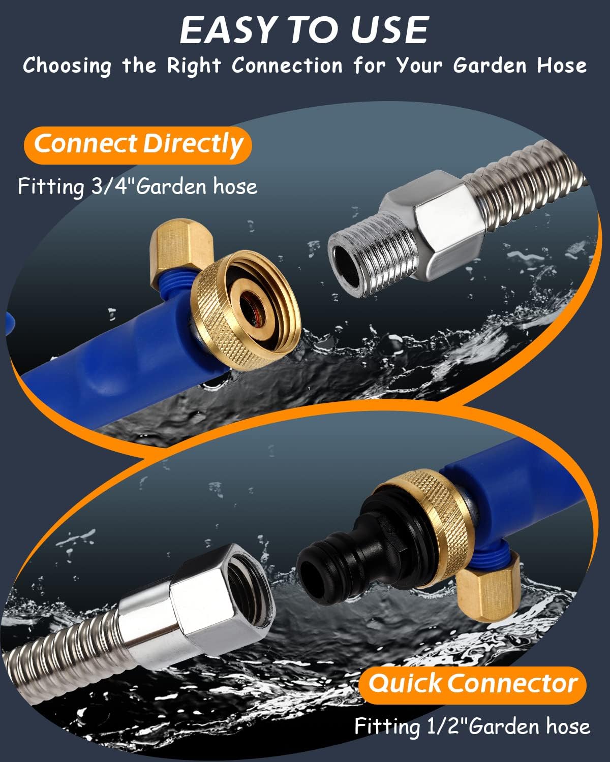 Garden Hose Spray Nozzle with Dual Brass Heads and Ball Valve Control