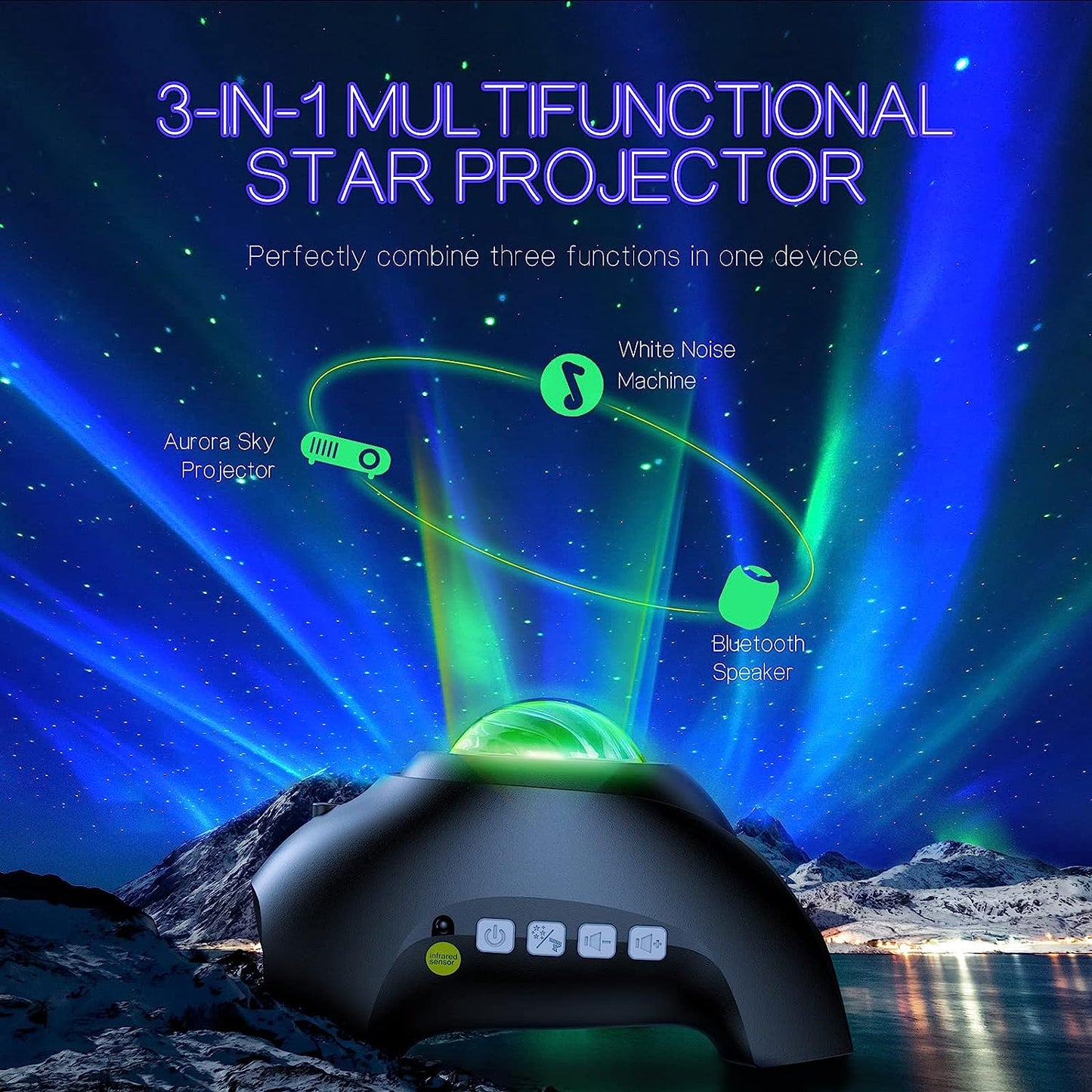 Night Sky Projector with Wireless Speaker and Remote Control, Dimmable Aurora Star Effects
