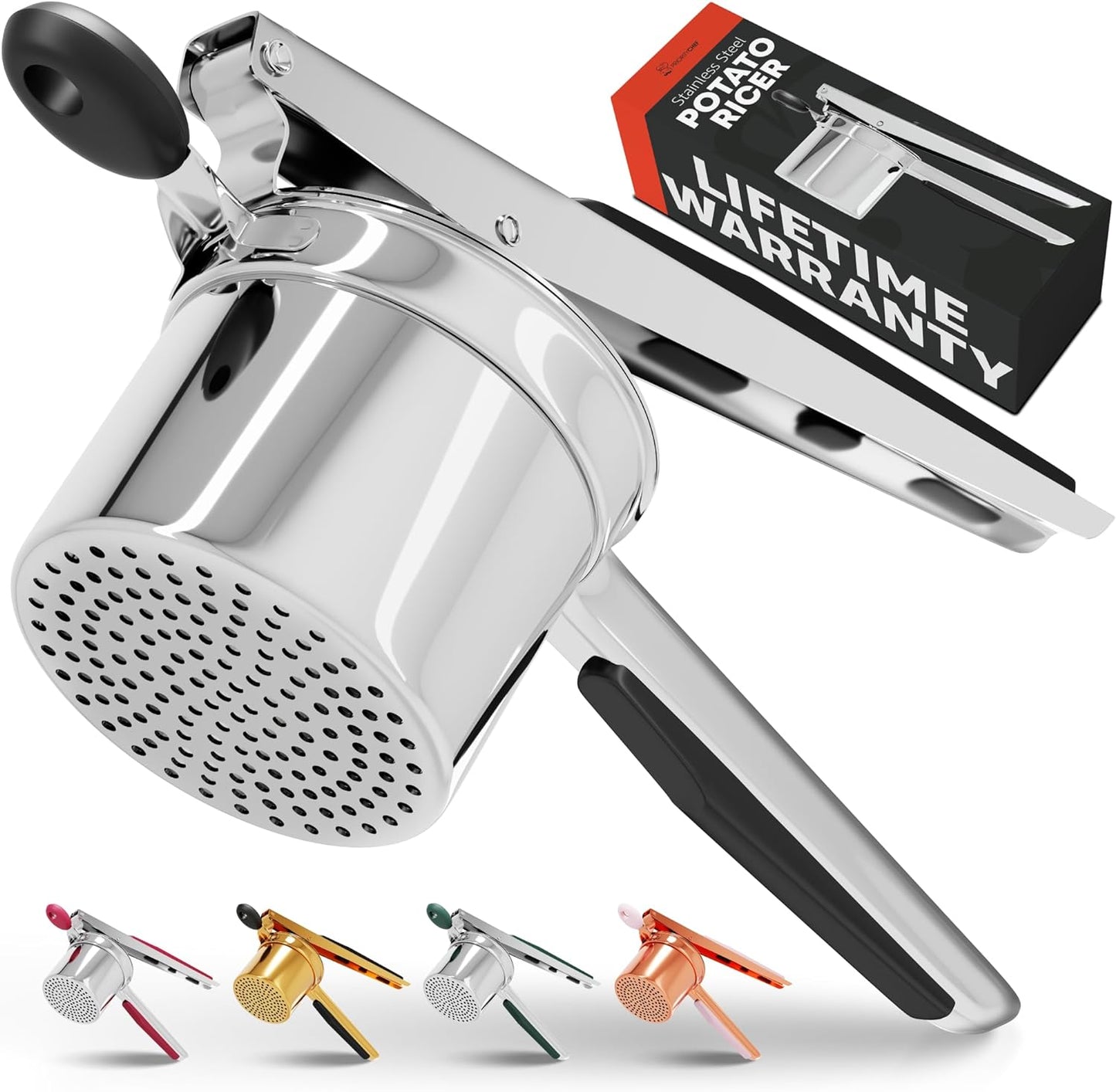 Stainless Steel Ricer with Silicone Grip Handles and 15oz Deep Basket