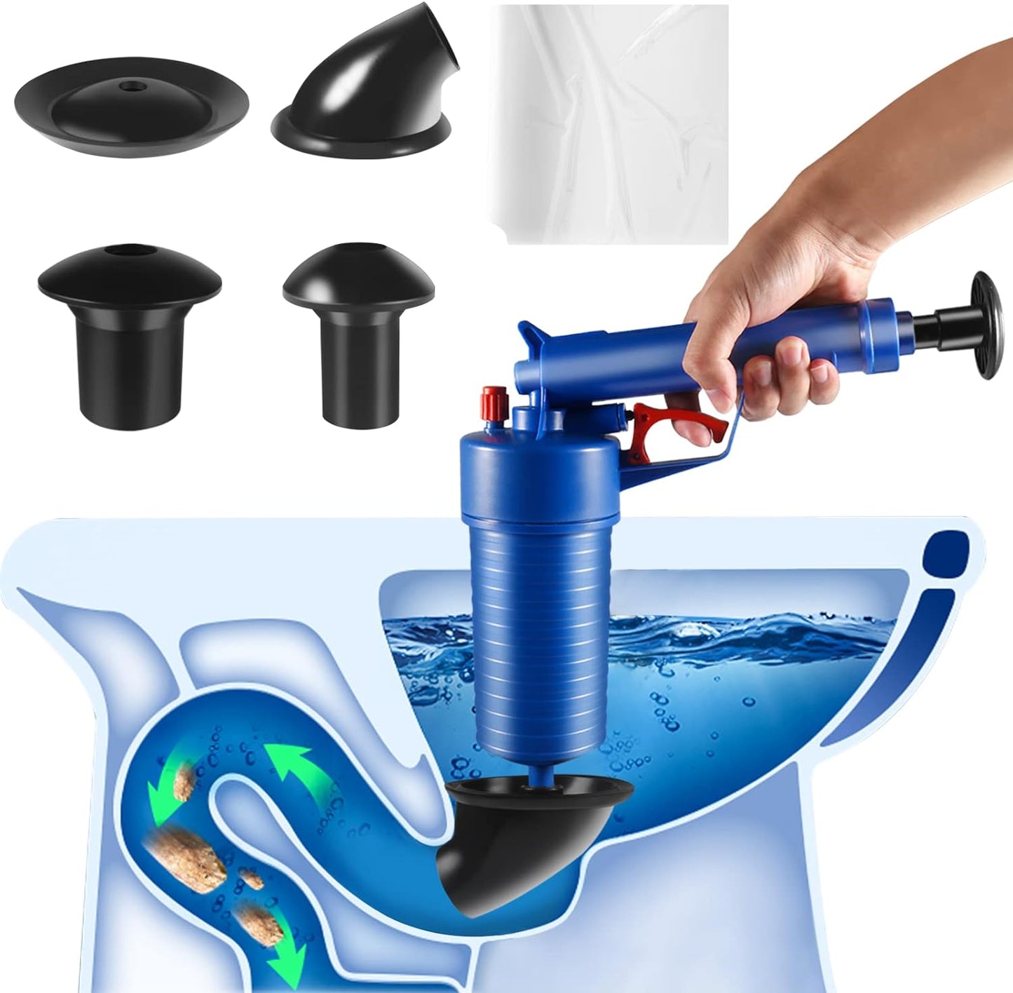 Air Pressure Drain Plunger with Four Suction Cups and Splash Guard