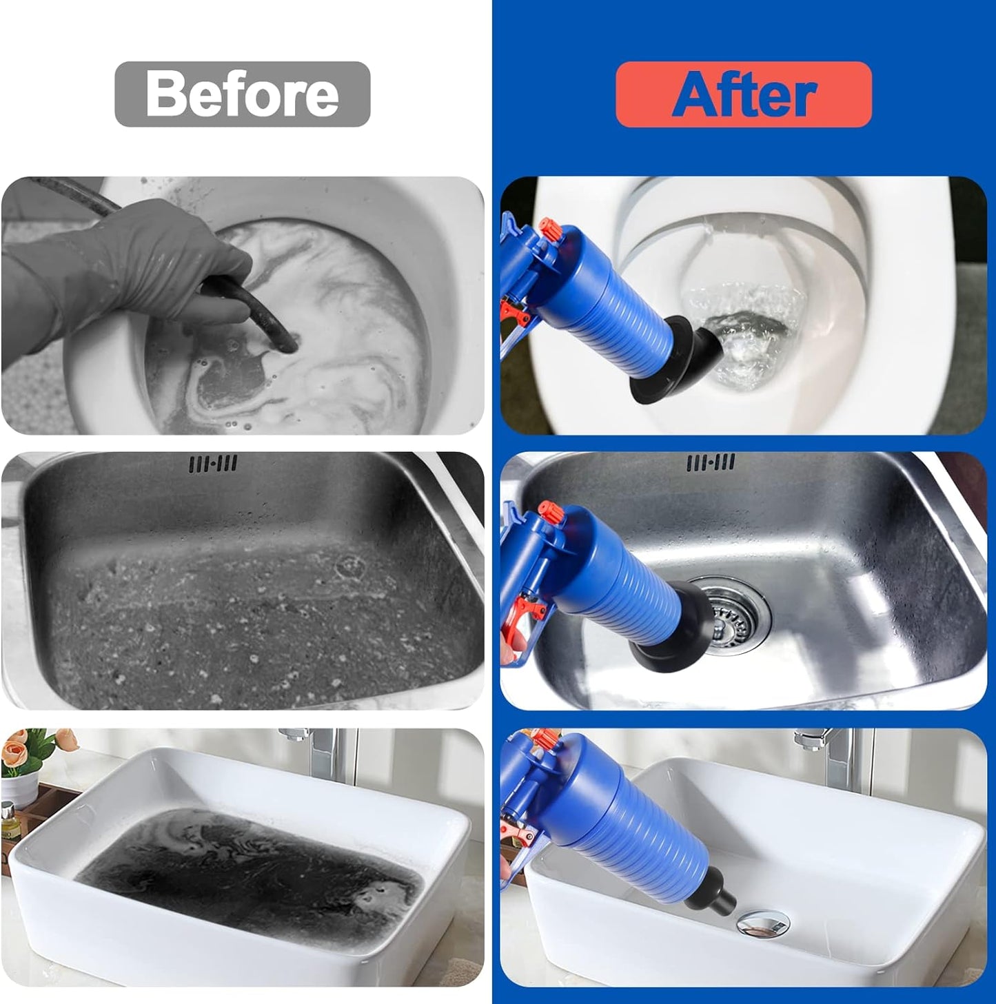 Air Pressure Drain Plunger with Four Suction Cups and Splash Guard