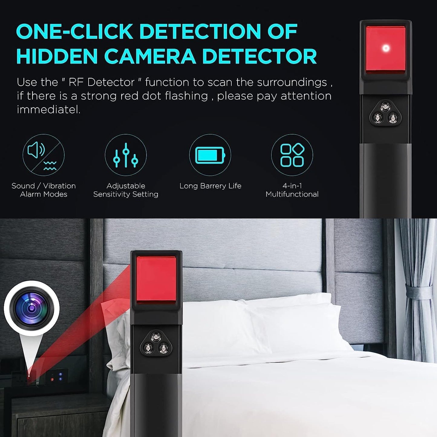 Radio Frequency Scanner with GPS Tracker Detection and Flashlight