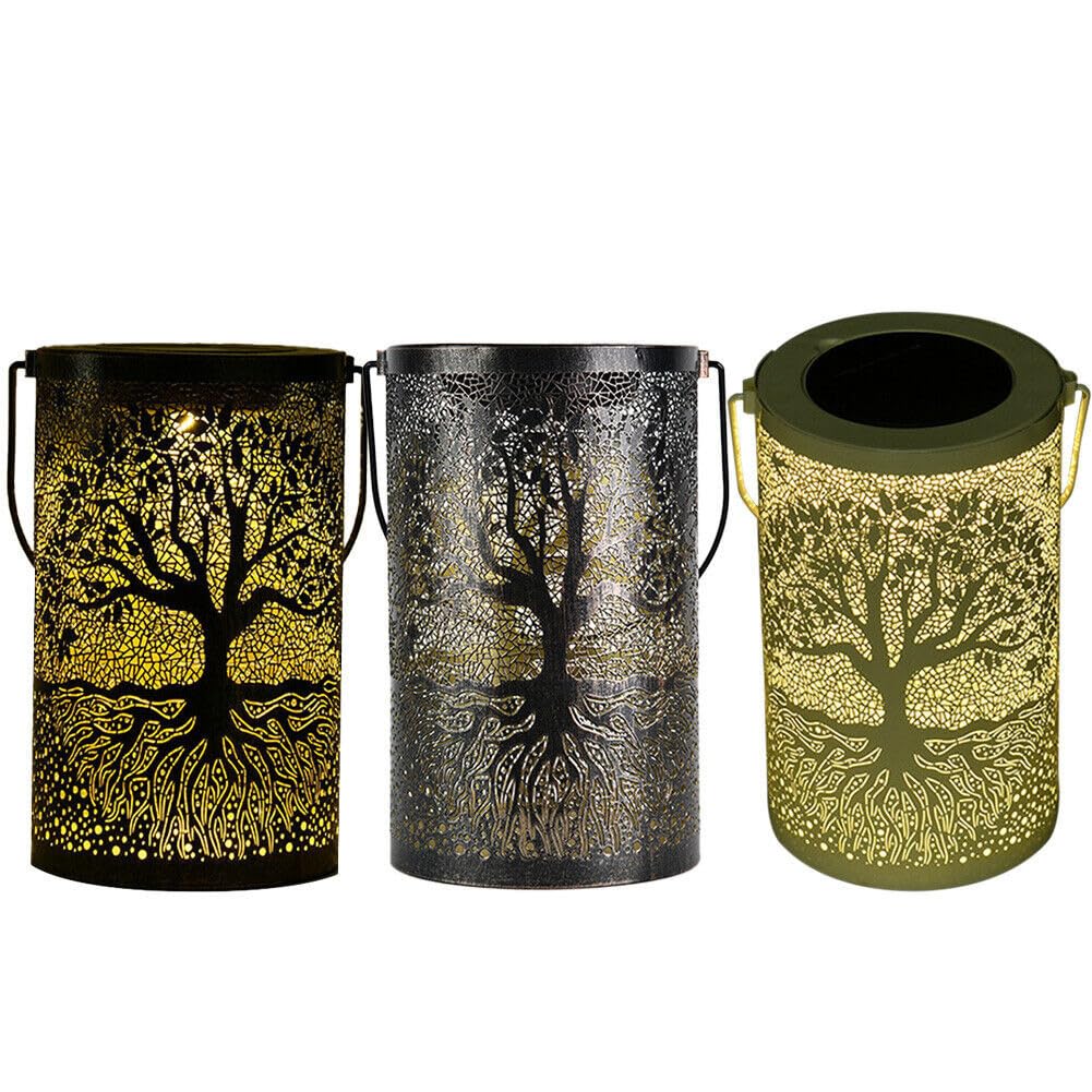 Wrought Iron Tree Solar Lamp, Outdoor Courtyard Hanging Light with Hollow Decorative Design for Garden and Patio Decor