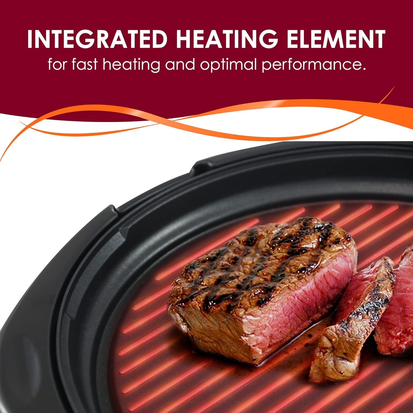 Indoor Electric Grill with 14-Inch Nonstick Plate and Glass Lid, Dishwasher Safe