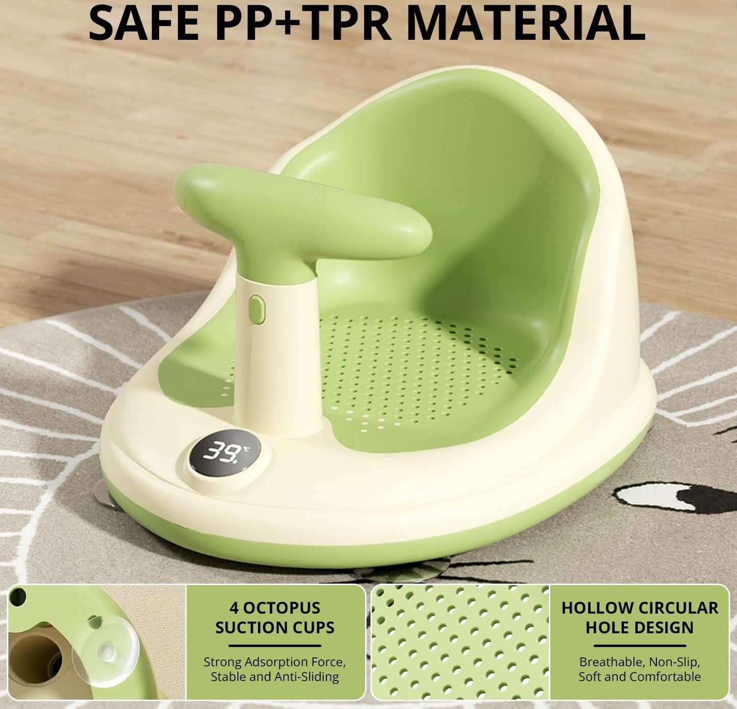 Infant Bathtub Seat with Wireless Water Thermometer and Mesh Support