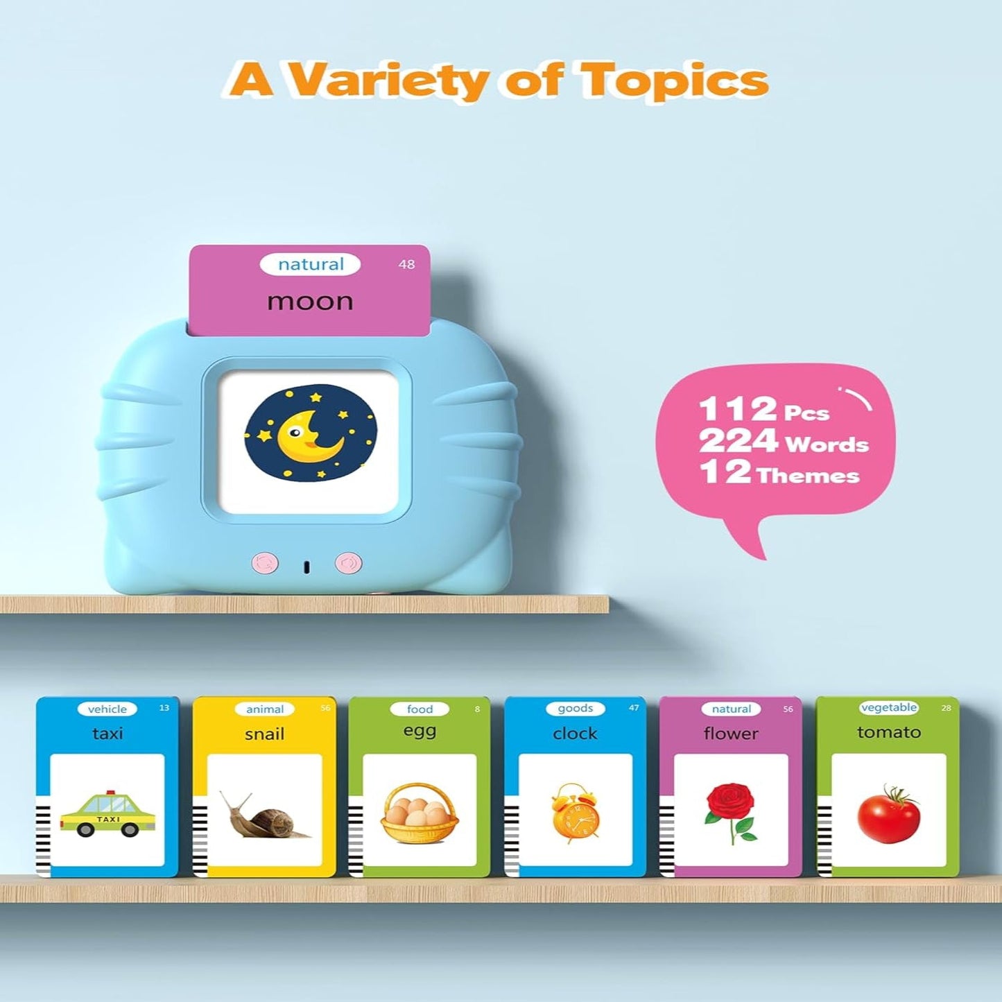 Audio Flash Card Speaker with 112 Double-Sided Cards and Sound Effects