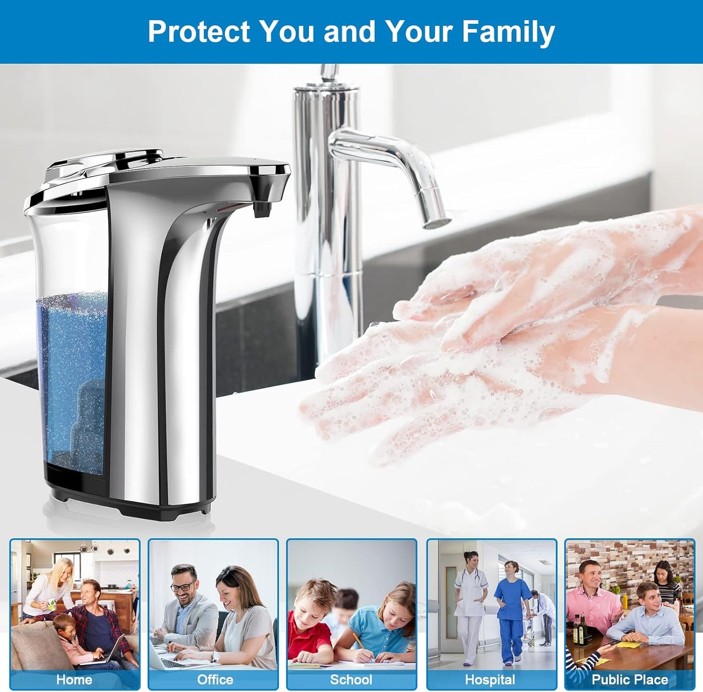 Touchless Soap Dispenser with Motion Sensor and Adjustable Soap Settings for Kitchen