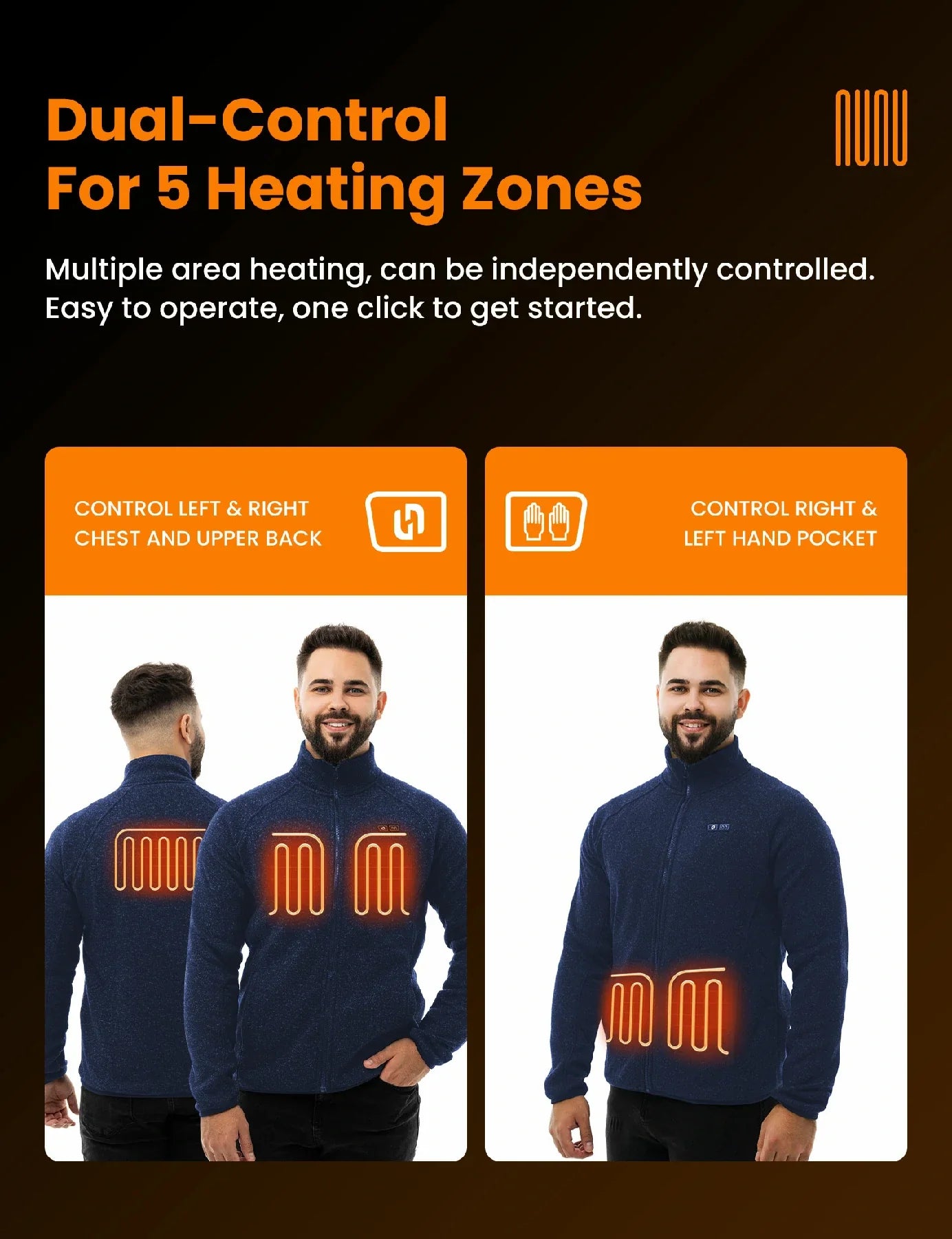 Heated Fleece Jacket with Five Carbon Fiber Zones and Power Bank Compatibility