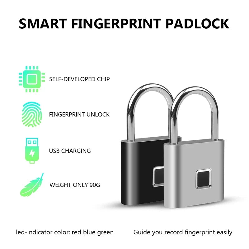 Fingerprint Padlock with App Control and 10-Print Storage, 6-Month Battery