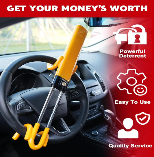 Anti-Theft Steering Wheel Lock with Four-Hook System and Double Row Cylinder