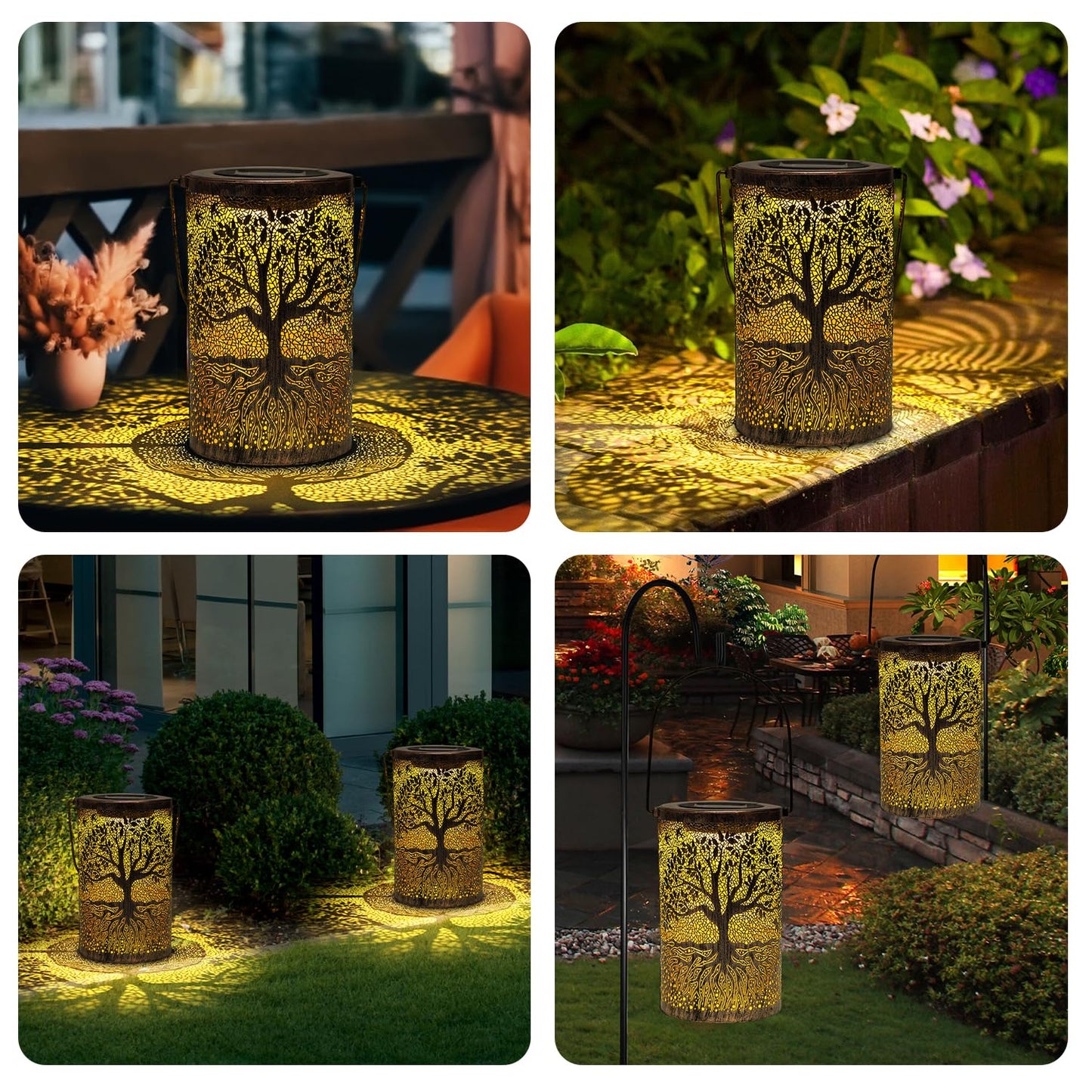 Wrought Iron Tree Solar Lamp, Outdoor Courtyard Hanging Light with Hollow Decorative Design for Garden and Patio Decor