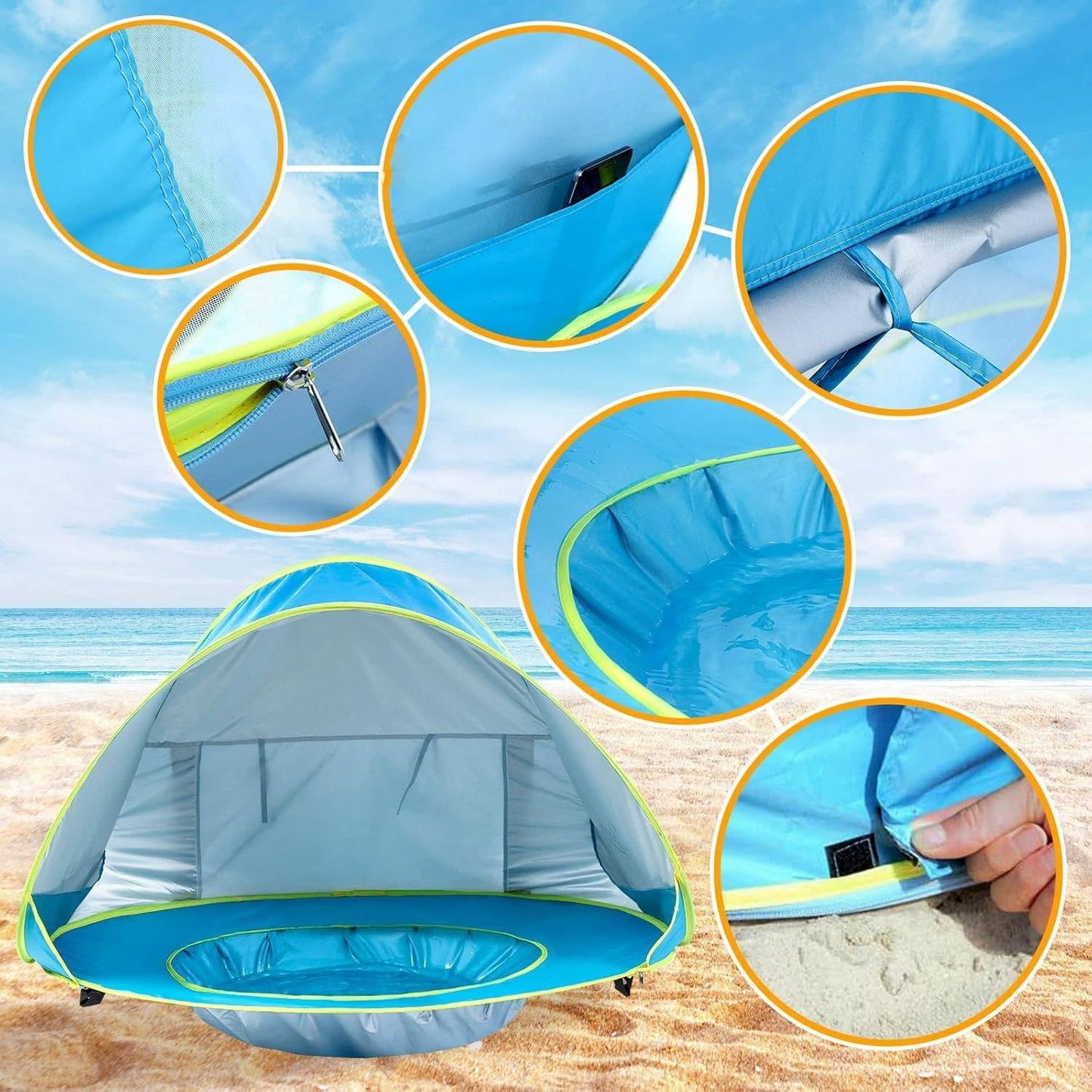 Pop Up Beach Tent with UPF 50+ Protection and Splash Pool Base