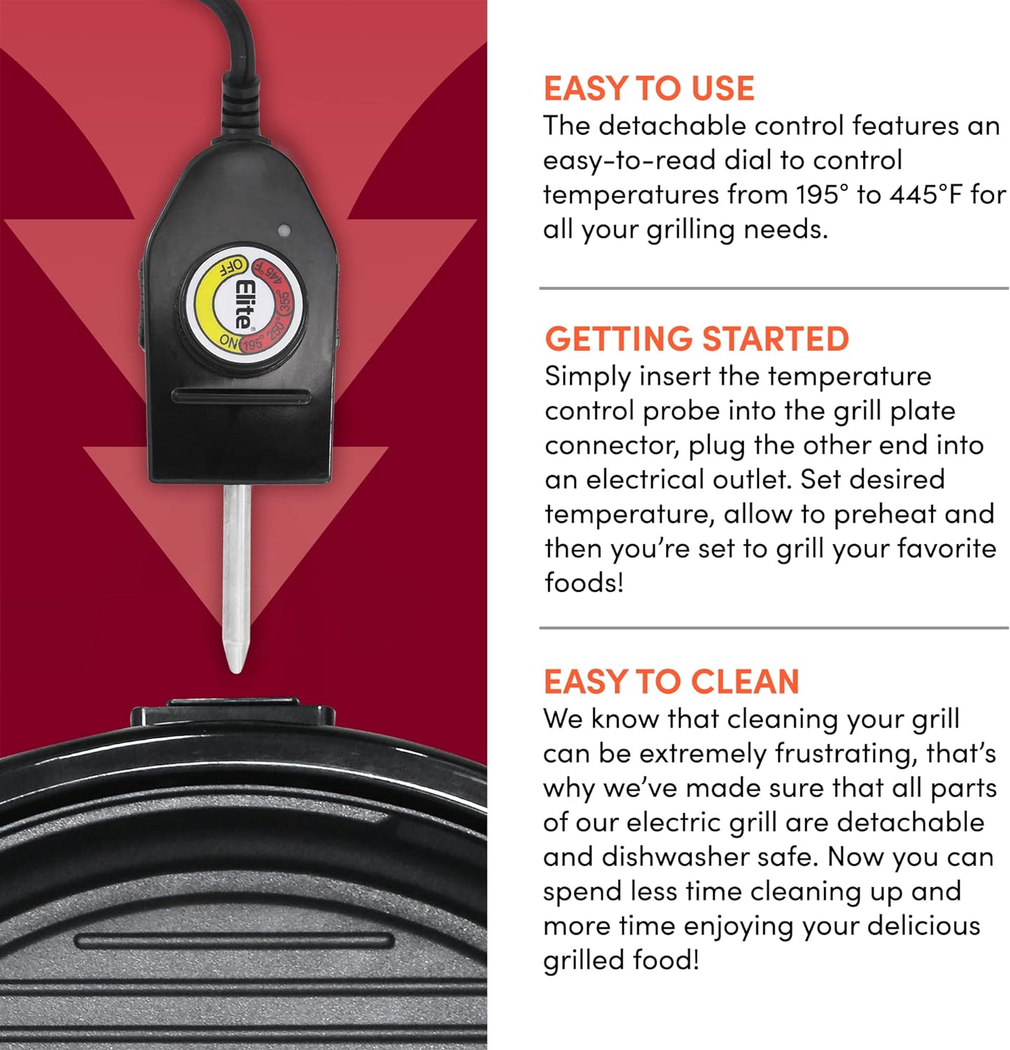 Indoor Electric Grill with 14-Inch Nonstick Plate and Glass Lid, Dishwasher Safe