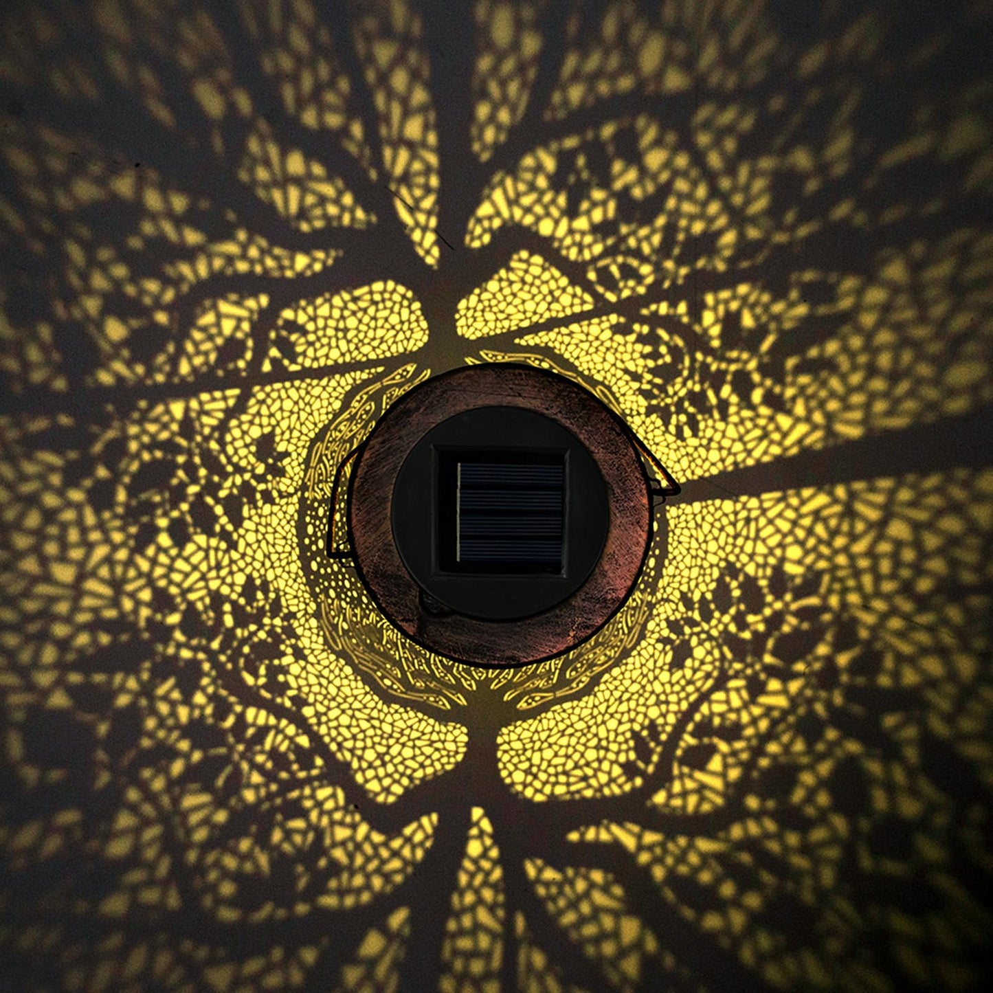 Wrought Iron Tree Solar Lamp, Outdoor Courtyard Hanging Light with Hollow Decorative Design for Garden and Patio Decor