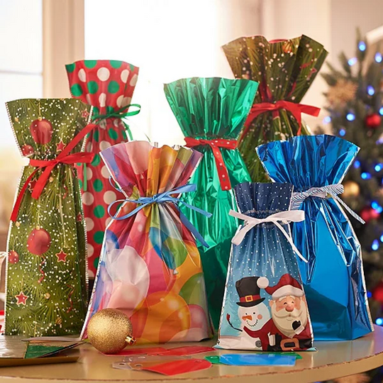 Drawstring Christmas Gift Bags Reusable Decorative Set