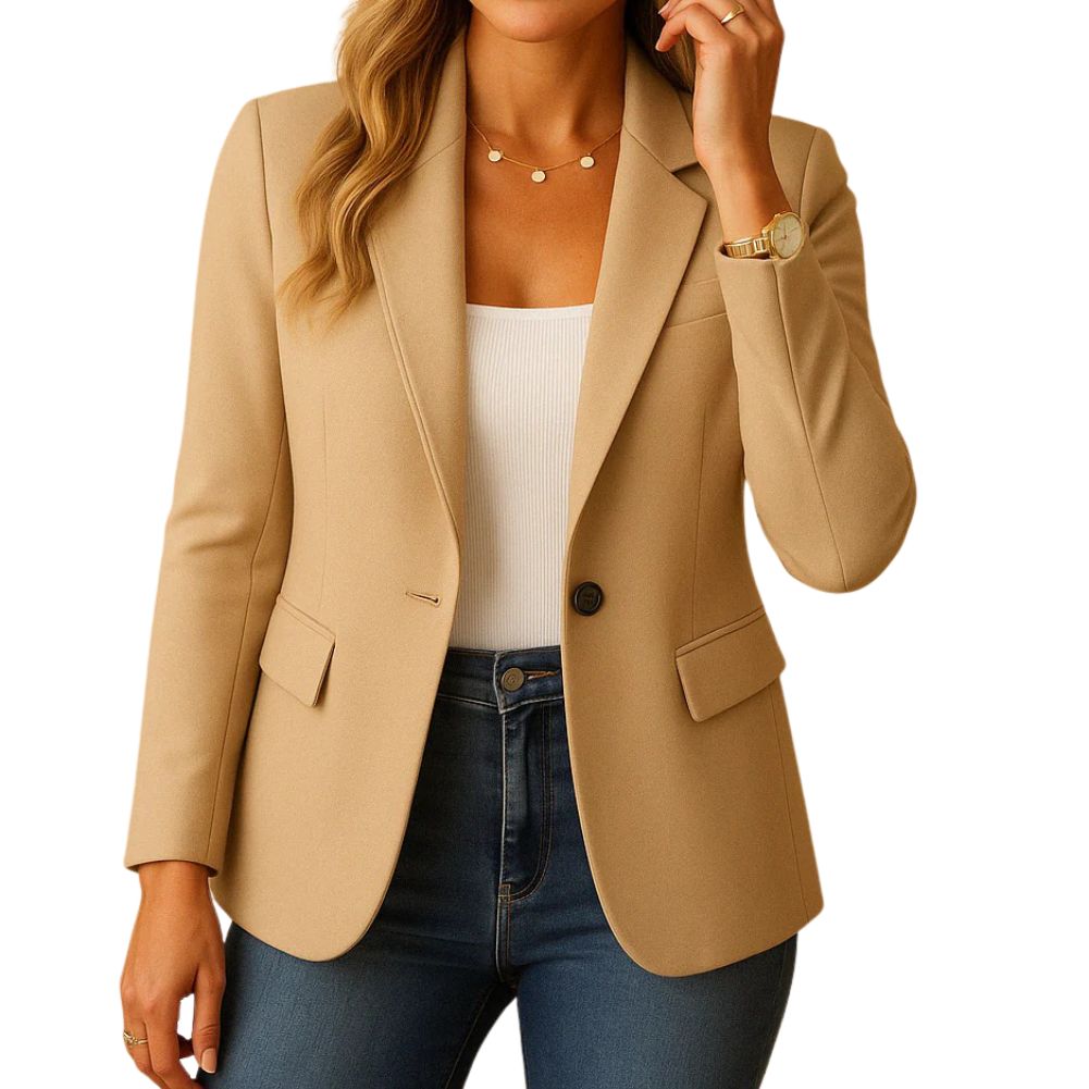 Womens Stretch Blazer with Notched Lapel and Single-Button Waist Closure, Machine Washable