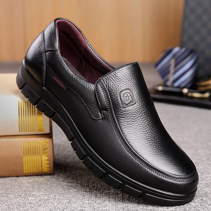 Mens Slip-On Loafers with Flat Sole and Breathable Cowhide Upper