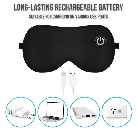 Heated Eye Mask with Rechargeable Battery and Gentle Vibration, Removable Silk Cover