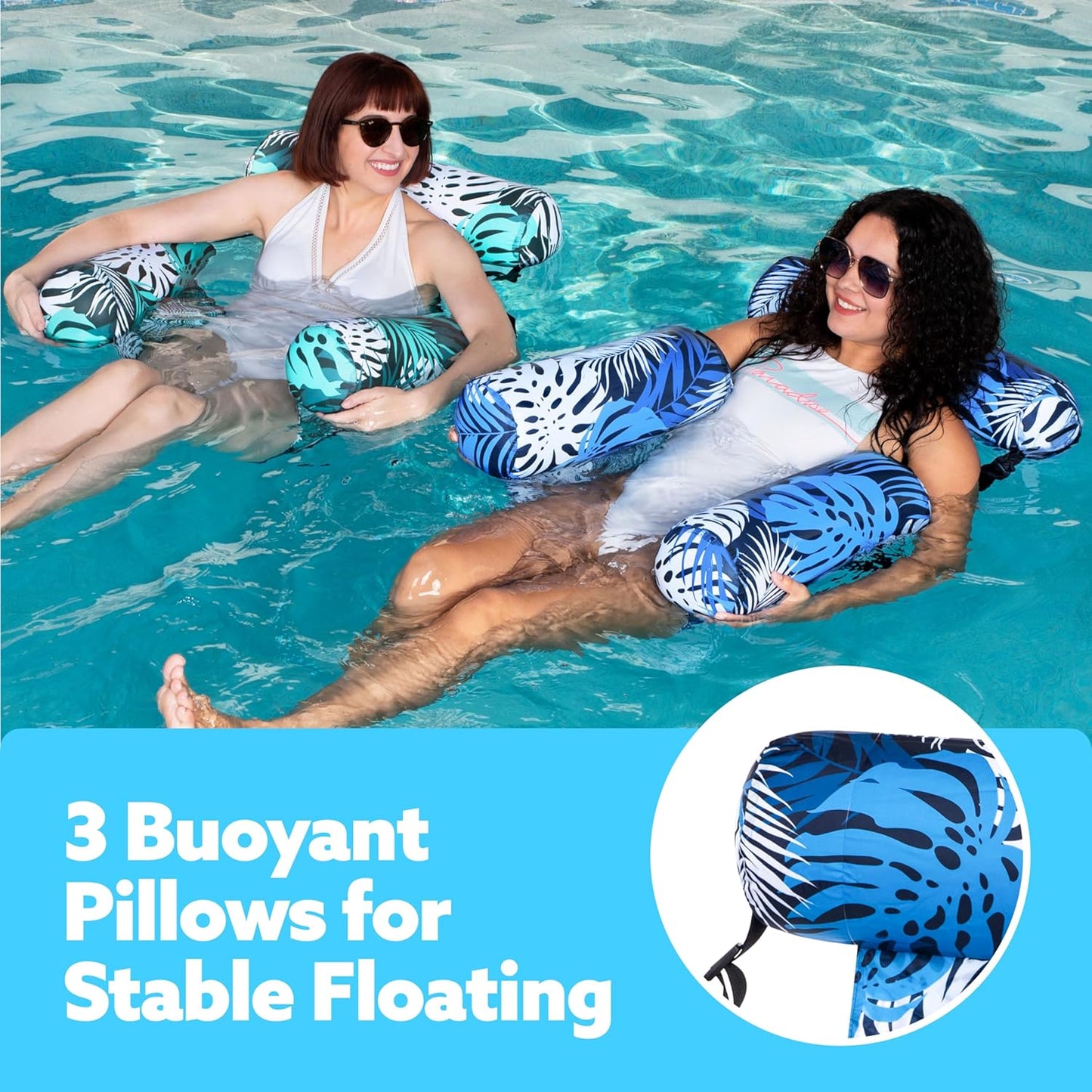Inflatable Pool Lounger with Mesh Seat and Adjustable Straps, Set of 2