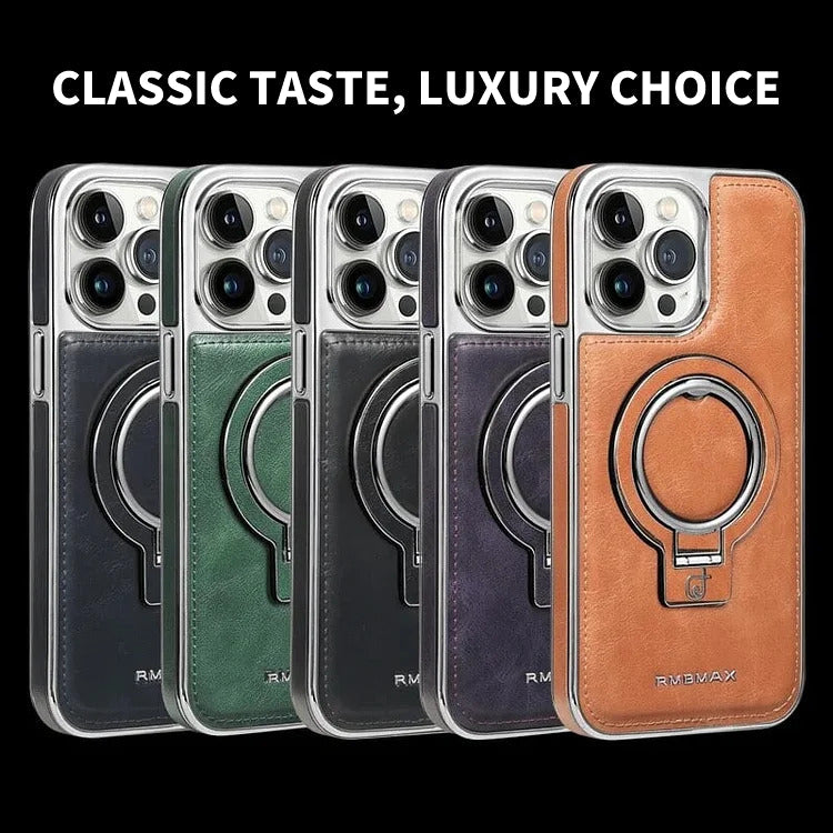 Textured iPhone Case with Foldable Kickstand and Magnetic Ring Alignment