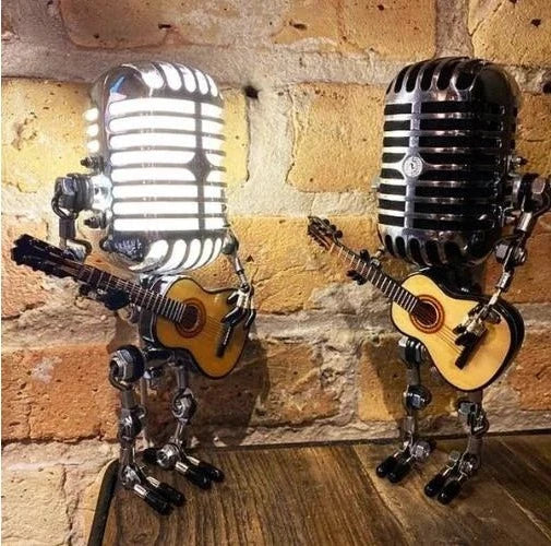 Microphone Table Lamp with Adjustable Joints and LED Bulb, Brass-Hued Metal Accent
