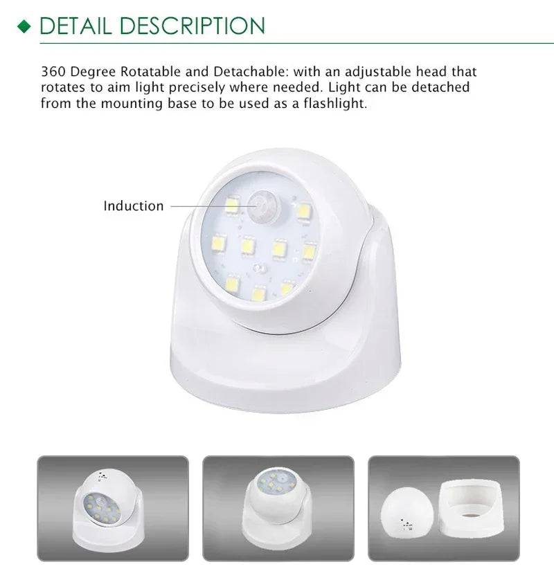Motion Sensor Spotlight with 360 Degree Rotatable Head and Battery Operation