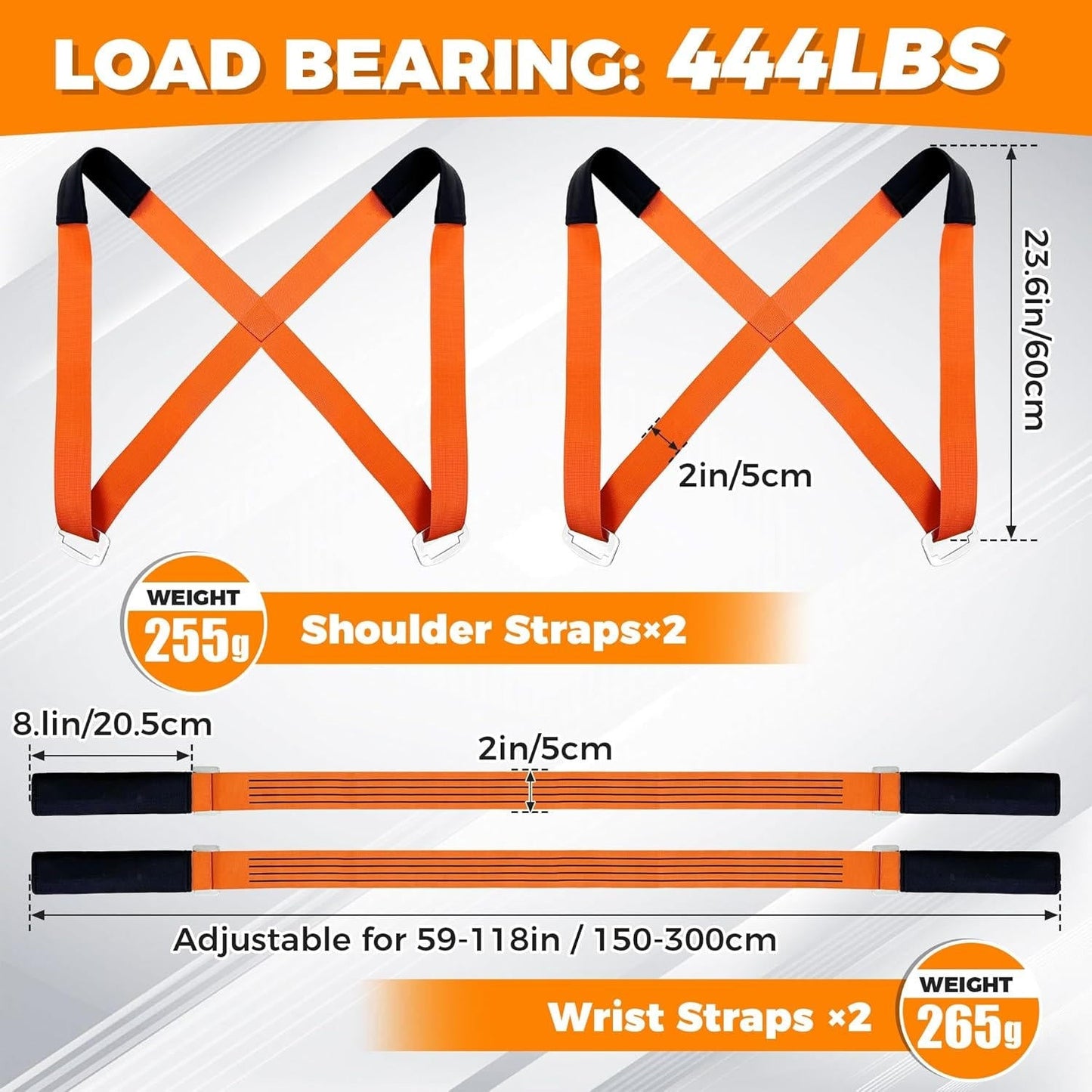 Furniture Lifting Straps with Adjustable Length and Sponge Padding, 400lb Capacity