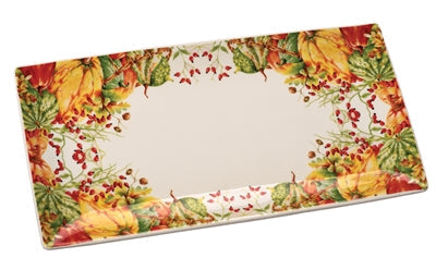 Ceramic Serving Platter with Autumn Squash Design, 12.25 Inch Oval