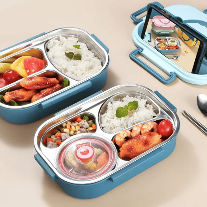 Insulated Stainless Steel Lunch Box with Leak-Resistant Seal and Removable Divider
