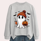 Women's Halloween Sweatshirt with Ghost and Pumpkin Print