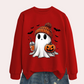 Women's Halloween Sweatshirt with Ghost and Pumpkin Print