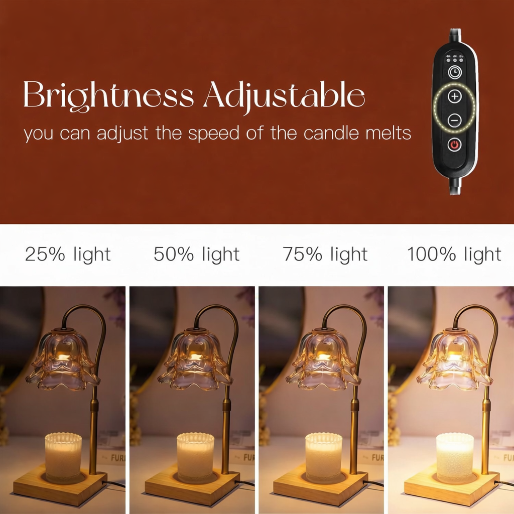 Electric Candle Warmer with Adjustable Arm and Dimmer Timer, Flower Glass Shade