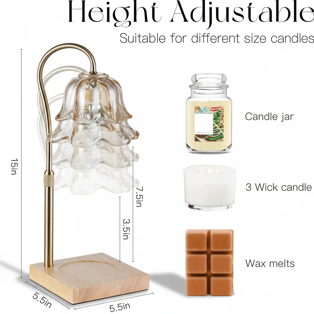 Electric Candle Warmer with Adjustable Arm and Dimmer Timer, Flower Glass Shade