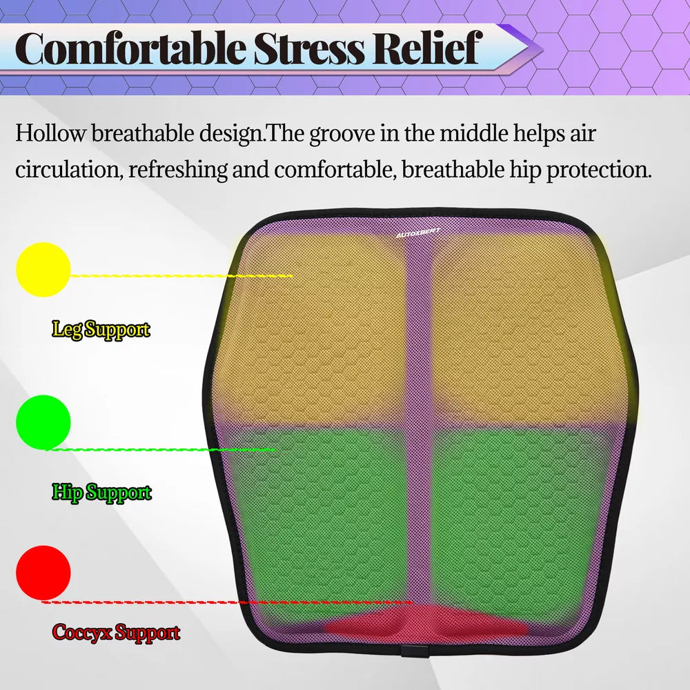 Gel Memory Foam Seat Cushion with Honeycomb Airflow and Cooling Layer