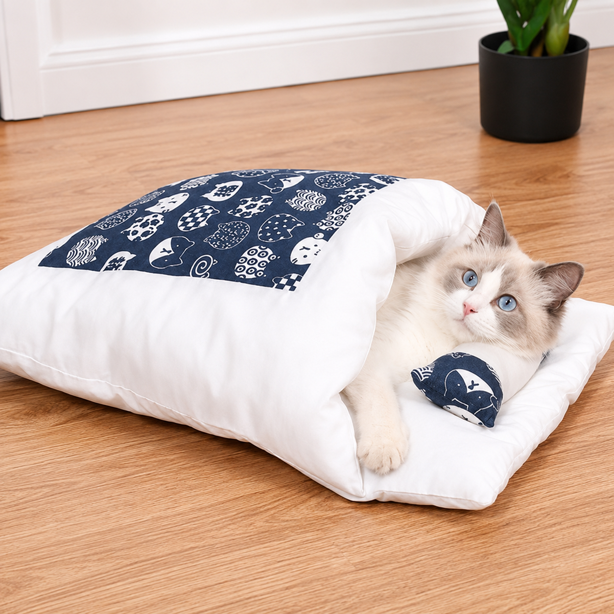 Enclosed Cave Cat Bed with Built-In Pillow and Plush Fabric