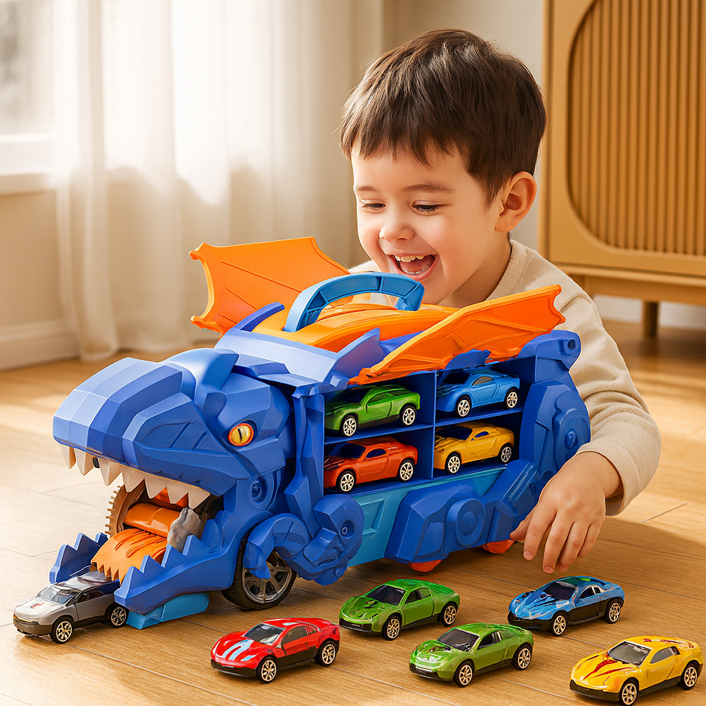 Transforming Dinosaur Truck with LED Lights and 2 Toy Cars
