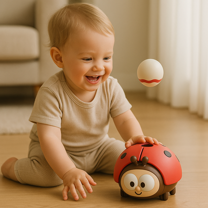 Floating Balloon Toy with Ladybug Base and Button Activation for Babies